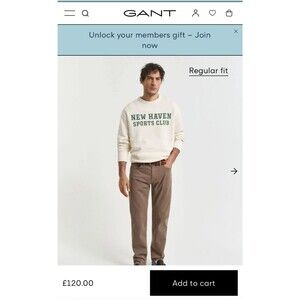 Gant UK Regular Fit Desert Jeans Khakis Mens Normal Waist Regular Fit 36x32